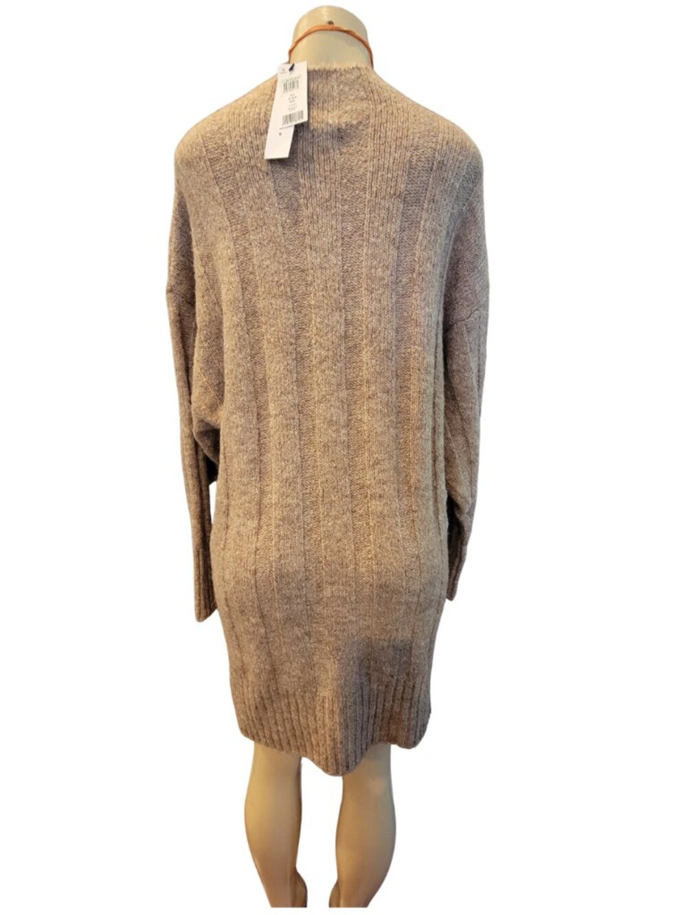 Topshop knitted oversized funnel neck wide rib mini dress in mushroom - Picture 6 of 13
